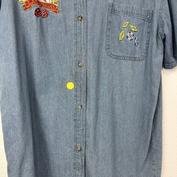 Vtg Bay Beauty Women's Las Vegas Denim Button Up Shirt Shoulder Pads XXL Blue - Picture 7 of 9